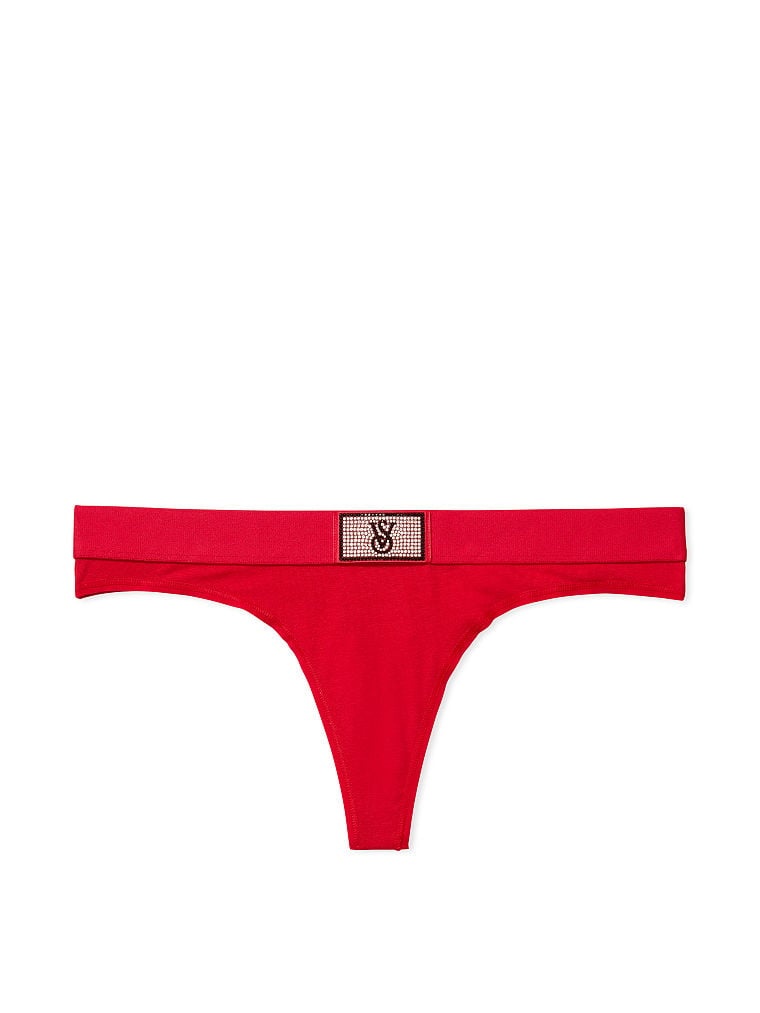 Бавовняні трусики Victoria's Secret Cotton Shine Patch Thong Panty (червоні) 910033QD4 фото