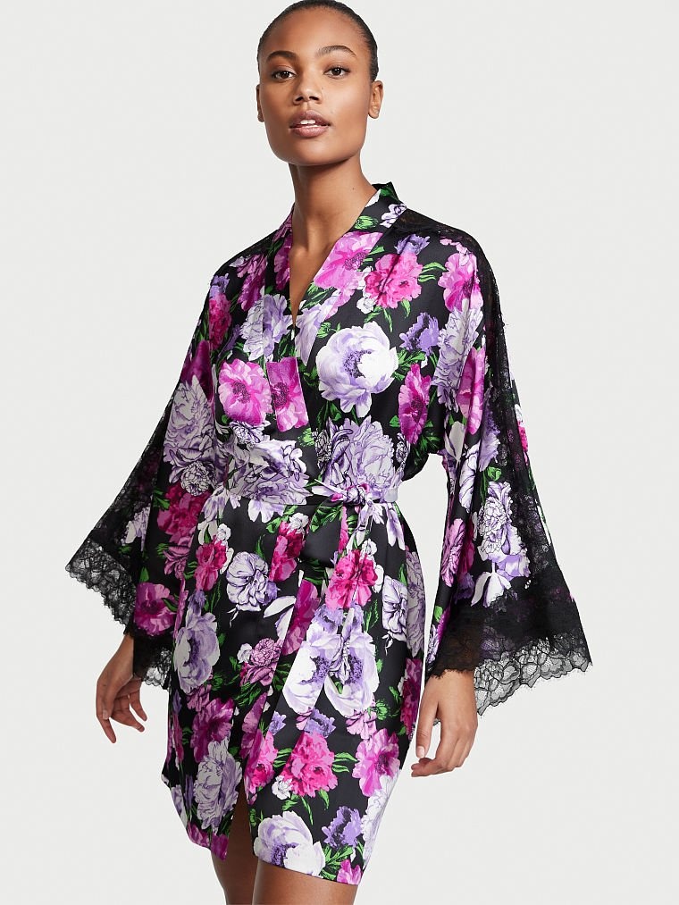 Атласний халат-кімоно VICTORIA'S SECRET Lace Inset Robe 412145QPY фото