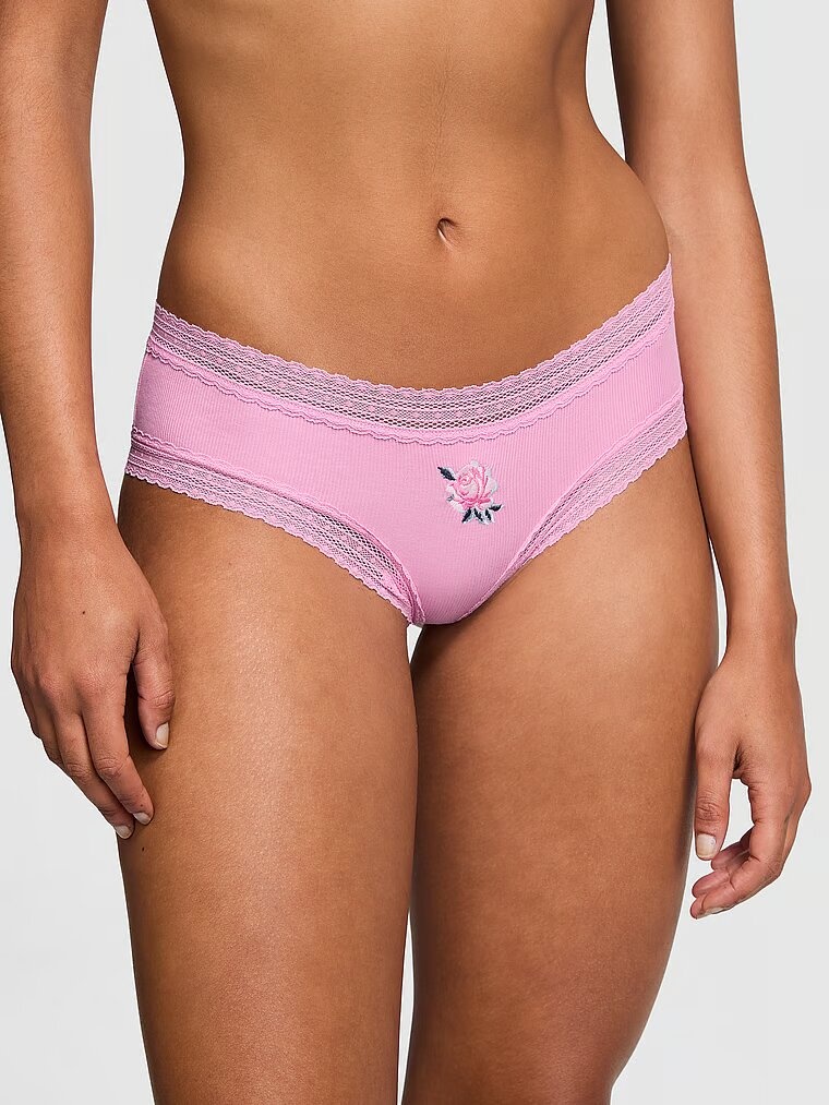 Хлопковые трусики чики PINK Wink Lace-Trim Cheeky Panty 417238QB6 фото