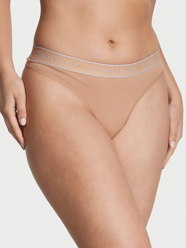 Хлопковые трусики тонг Victoria's Secret Logo Cotton Thong Panty 602114SEQ фото