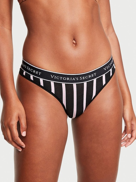 Бавовняні трусики тонг Victoria's Secret Logo Cotton Thong Panty 602114QBQ фото