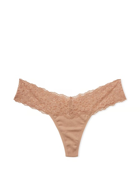 Хлопковые трусики тонг Victoria's Secret Lace-Waist Cotton Thong Panty 415955SEQ фото