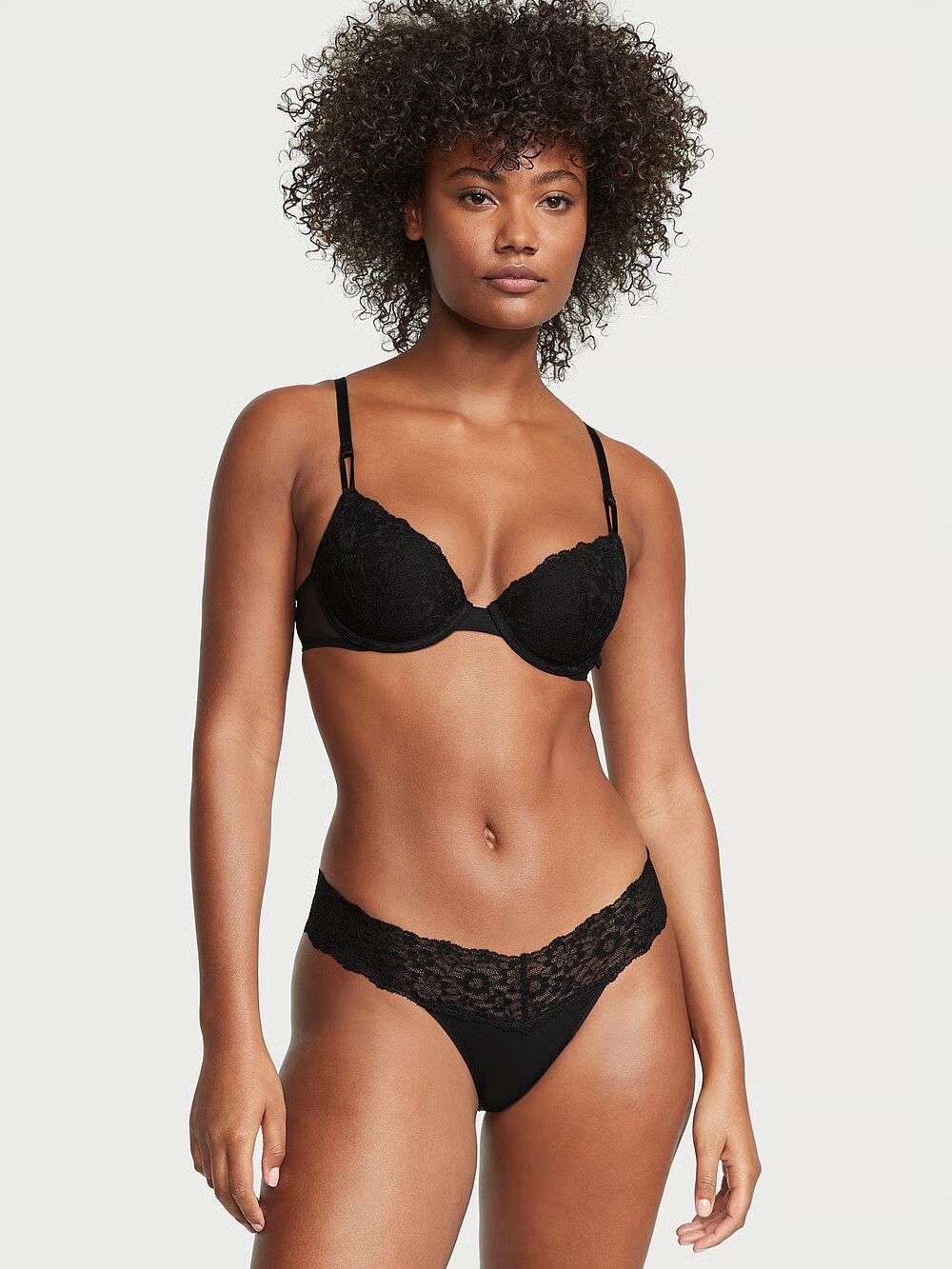 Хлопковые трусики тонг Victoria's Secret Lace-Waist Cotton Thong Panty 415955QB4 фото