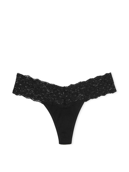 Хлопковые трусики тонг Victoria's Secret Lace-Waist Cotton Thong Panty 415955QB4 фото