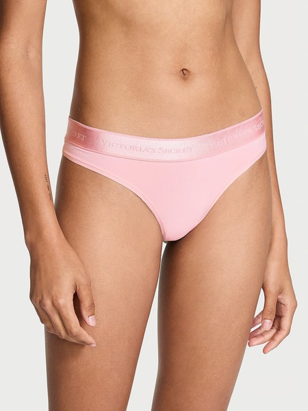 Бавовняні трусики тонг Victoria's Secret Logo Cotton Thong Panty 417947QCJ фото