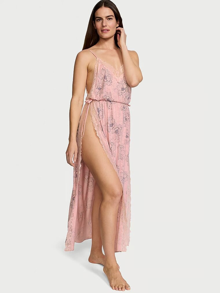 Ночная рубашка Victoria's Secret Modal Lace-Trim High-Slit Maxi Slip Dress 176519QJJ фото