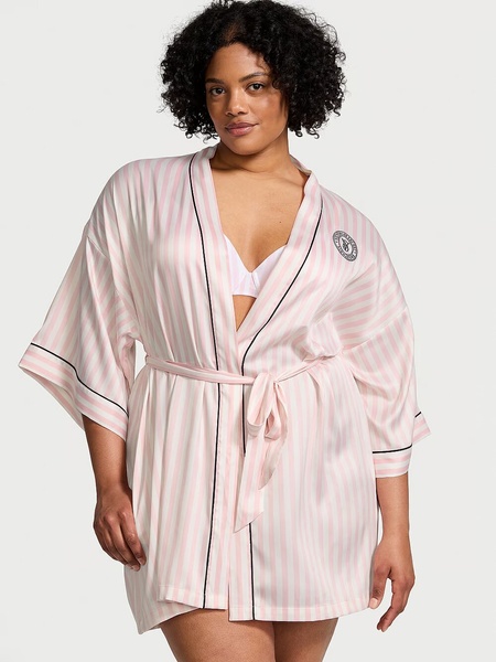 Атласный халат-кимоно Victoria's Secret Satin Short Piped Robe 417427QD3 фото