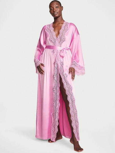 Атласный халат-кимоно Victoria's Secret Lace-Trim Satin Long Robe 330575QAX фото