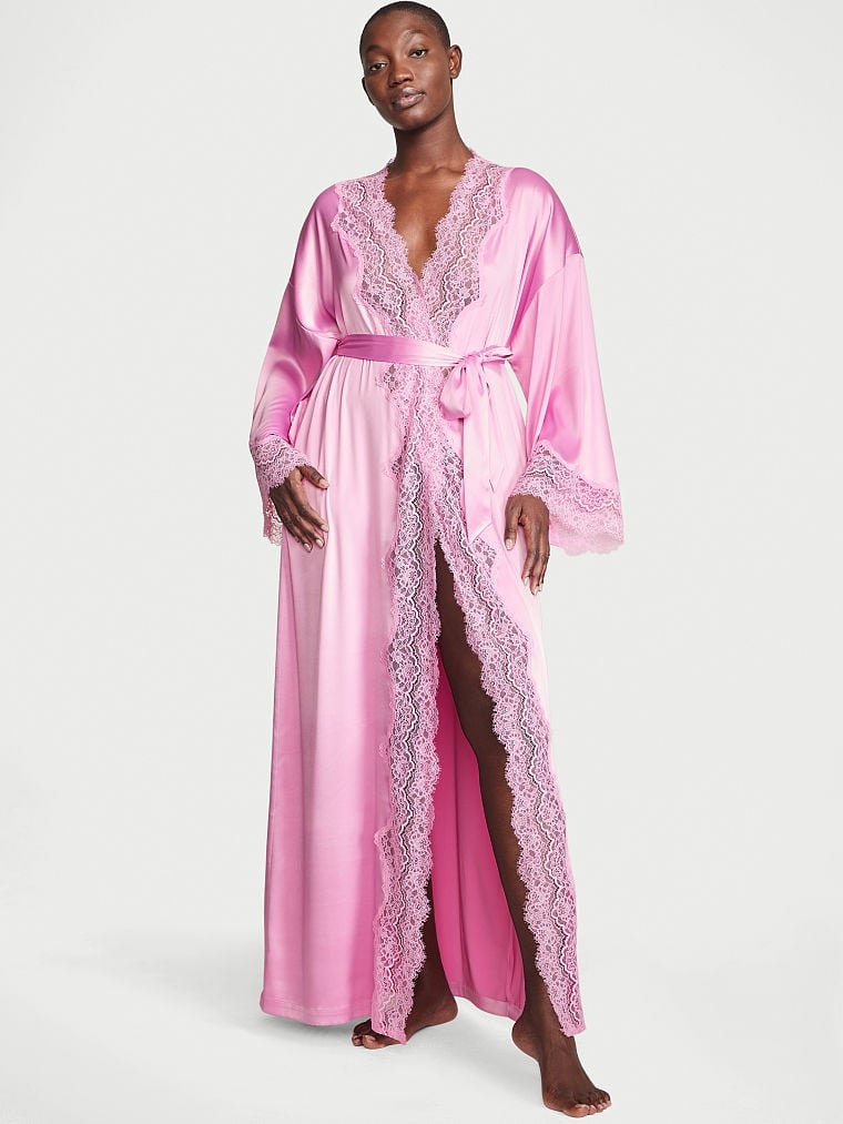 Атласный халат-кимоно Victoria's Secret Lace-Trim Satin Long Robe 330575QAX фото