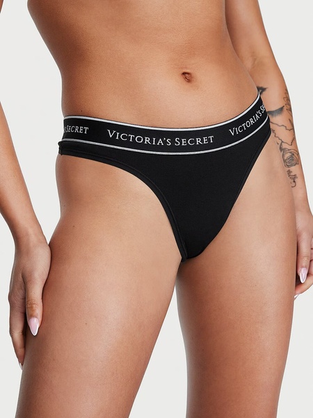 Хлопковые трусики тонг Victoria's Secret Logo Cotton Thong Panty 415830QB4 фото