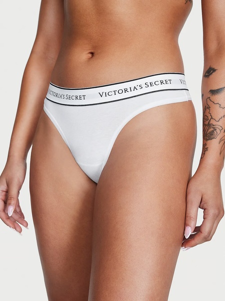 Бавовняні трусики тонг Victoria's Secret Logo Cotton Thong Panty 602114QBF фото