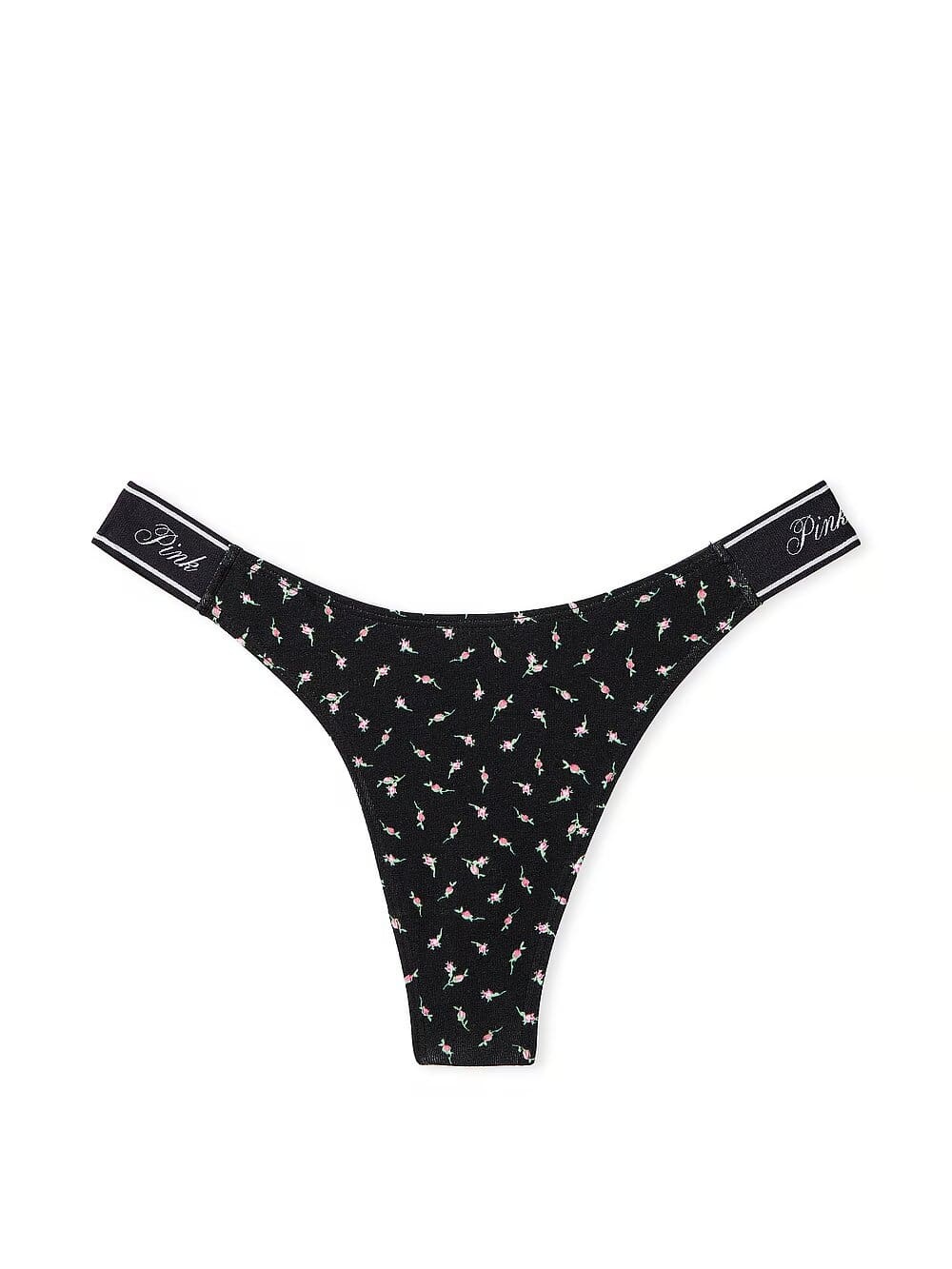 Хлопковые трусики тонг PINK Logo Cotton High-Leg Thong Panty 341536QD5 фото