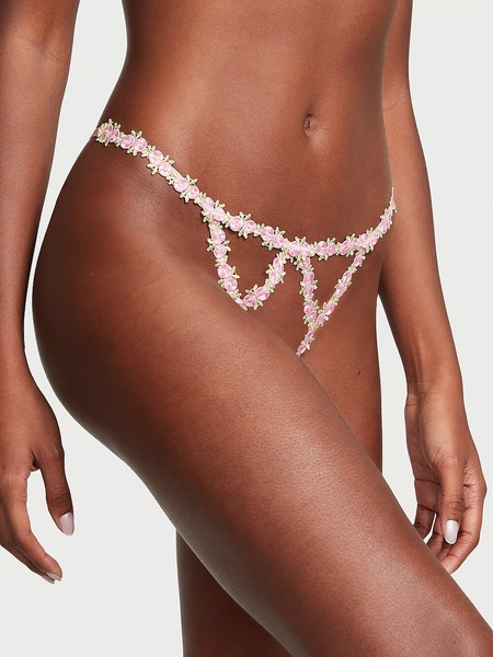 Открытые трусики тонг Victoria's Secret Dream Angels Rosebud Embroidery Crotchless V-String 353102QA6 фото