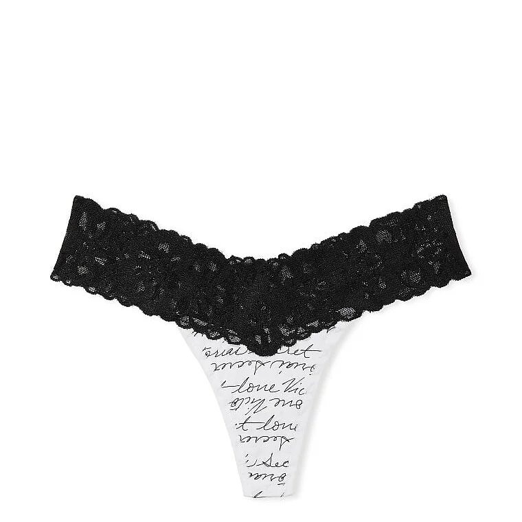 Бавовняні трусики тонг Victoria's Secret Cotton Lace-waist Thong Panty 393016SBD фото