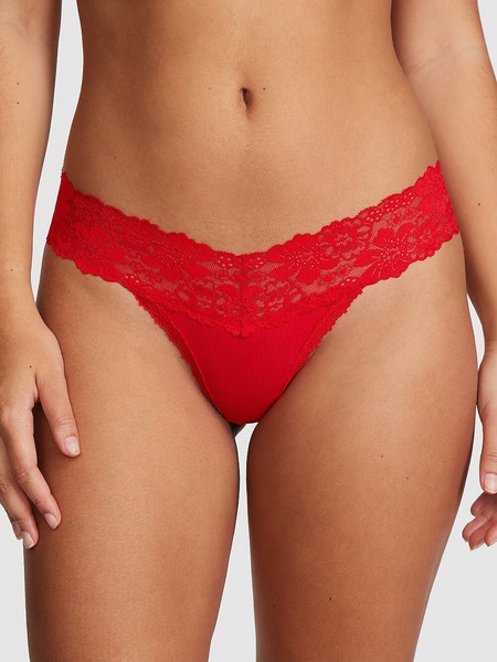 Хлопковые трусики тонг PINK Wink Lace-Trim Thong Panty 420461QD4 фото