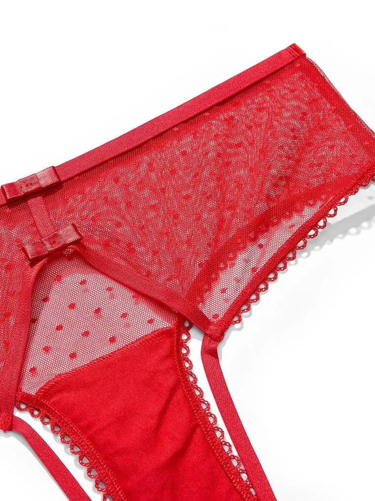 Открытые трусики чики Victoria's Secret Sheer Dotted Mesh Open Back Cheeky Panty 995165QD4 фото
