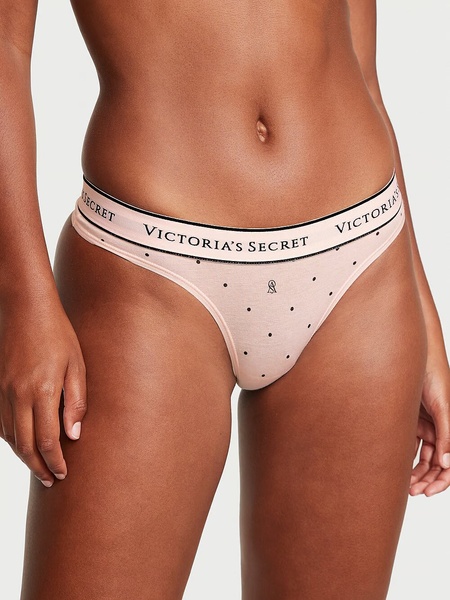 Хлопковые трусики тонг Victoria's Secret Logo Cotton Thong Panty 602114QFT фото