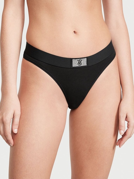 Хлопковые трусики Victoria's Secret Cotton Shine Patch Thong Panty 420772QB4 фото