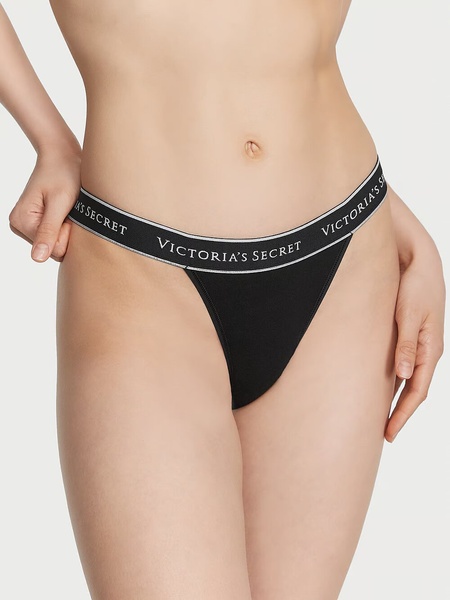 Бавовняні трусики Victoria's Secret COTTON Logo Cotton Tanga Panty 415900QB4 фото