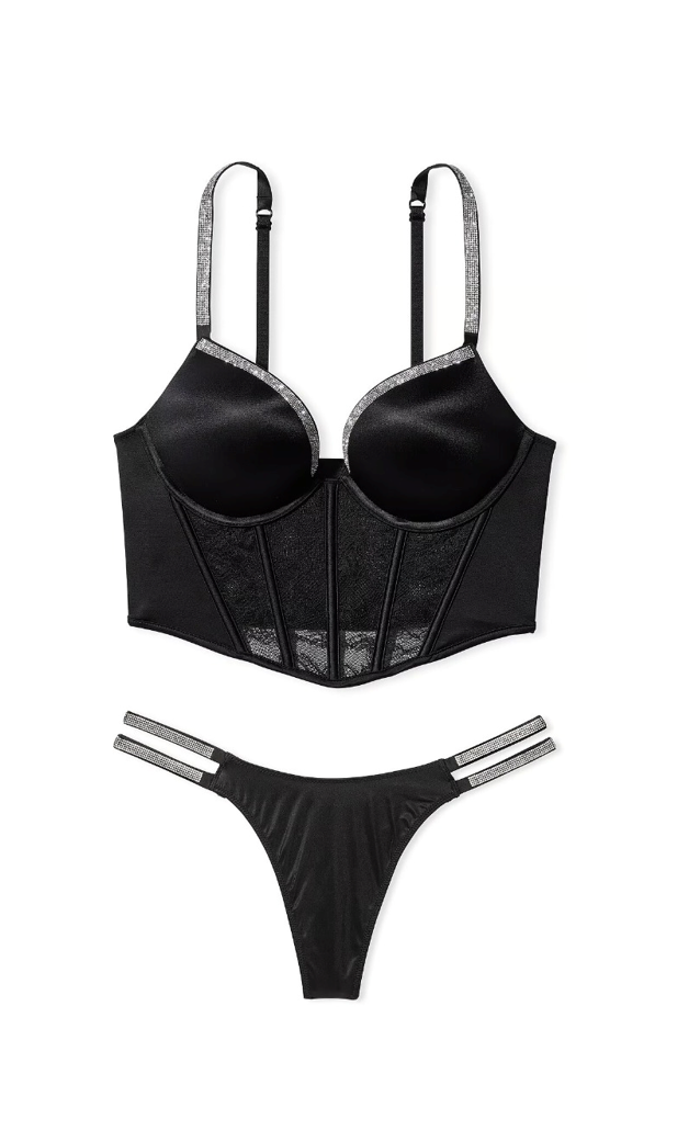 Комплект Victoria's Secret Very Sexy Bombshell Add-2-Cups Chain Strap Corset Top + Thong Panty 194589QB4 фото