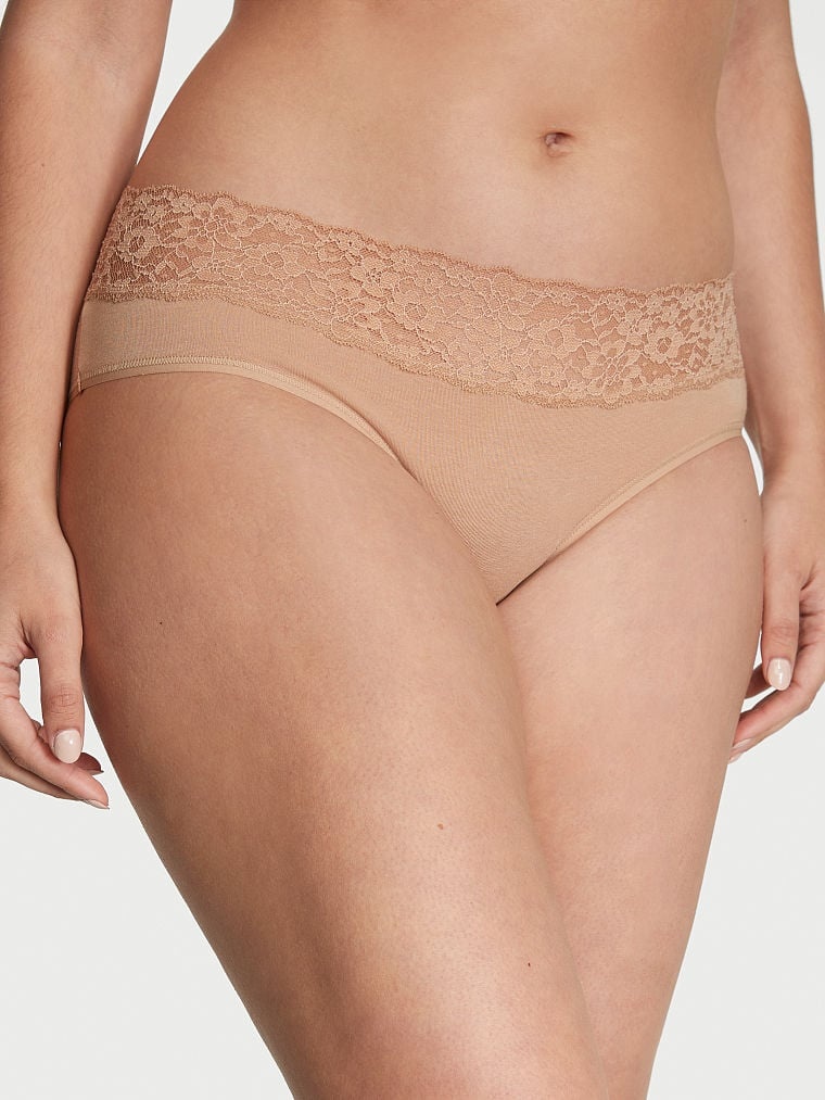 Хлопковые трусики хипхагер Victoria's Secret Lace Waist Cotton Hiphugger Panty 418410SEQ фото