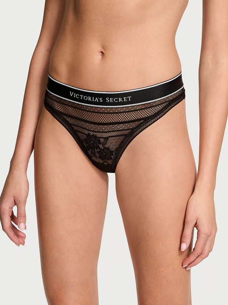 Мереживні трусики тонг Victoria's Secret Logo Lace Thong Panty 417935QB4 фото