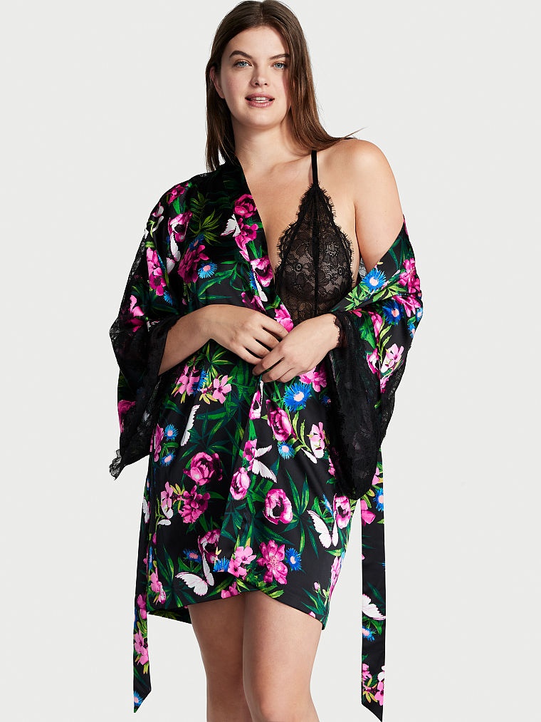Атласный халат-кимоно Victoria's Secret Lace Inset Robe 174580QB8 фото